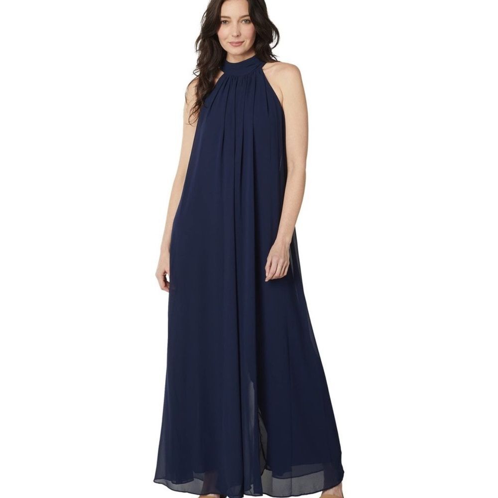 Vince Camuto Womens Navy Blue Chiffon Tie-Back Halter Jumpsuit Size XS NWT